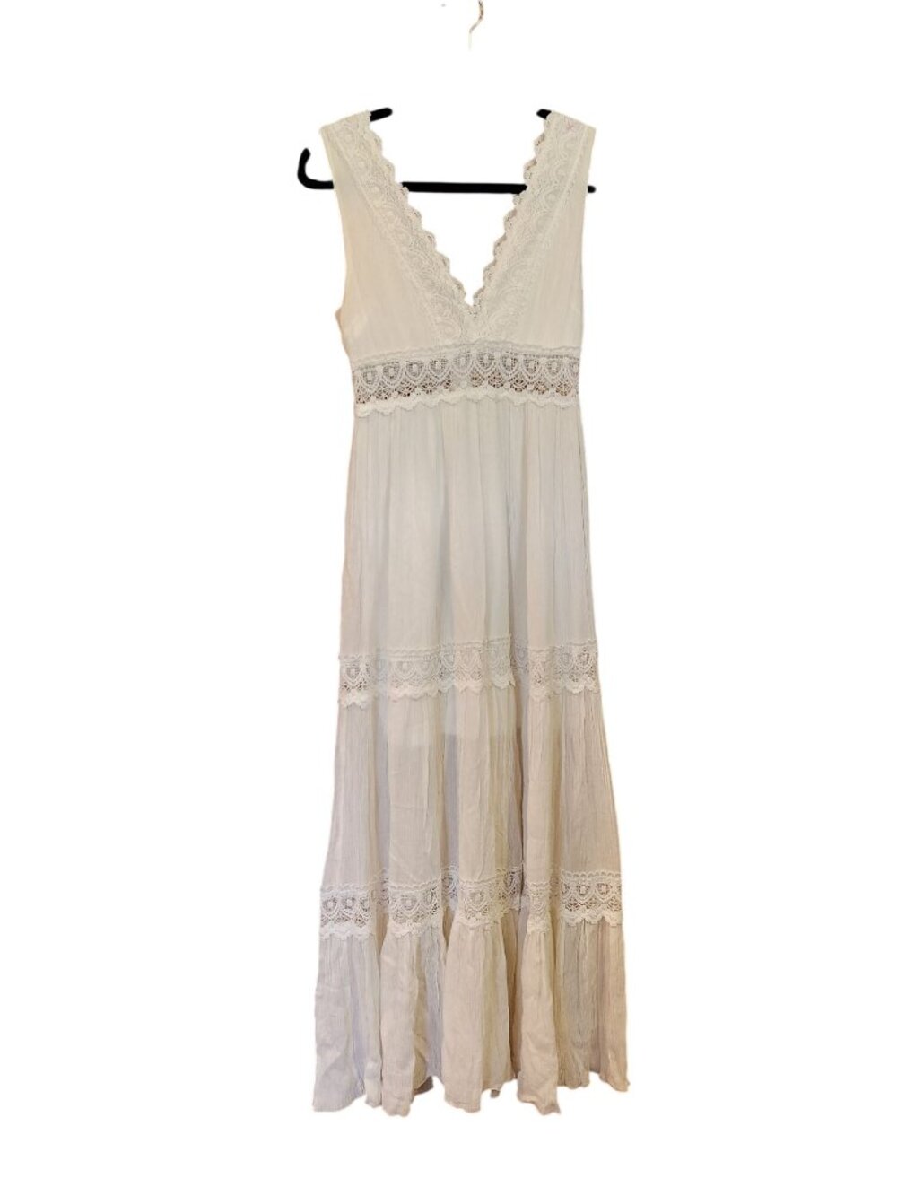 Anthropologie Altar'd State Off White Crepe Lace Maxi Dress Boho Womens Size S